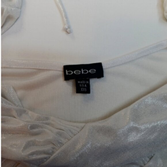 Bebe Vintage Metallic White Ruched Mini Dress Sz. XXS - Picture 5 of 5